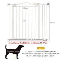 PawHut Poartă Extensibilă pentru Câini cu 2 Blocări și Închidere Automată, din Metal și Plastic, 74-87x78 cm, Alb(m-3)