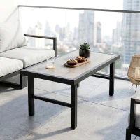 Outsunny Metal Garden Coffee Table, Outdoor Side Table with SPC Woodgrain Tabletop for Outside, Garden, Balcony, Porch, 100 x 53 x 46cm, Grey(m-7)