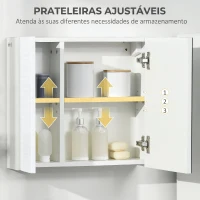 kleankin Armário de Casa de Banho com Espelho, 2 Portas e Prateleiras Ajustáveis, 48x15x45 cm, Branco(m-5)