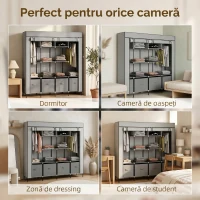 HOMCOM Dulap din Material Textil și Oțel cu 10 Compartimente, 4 Sertare și Uși cu Fermoar, Gri(m-6)