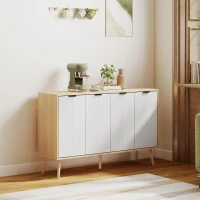 HOMCOM Mueble Buffet Auxiliar con Estantes Ajustables 2 Armarios y Antivuelco Carga 50 kg 120x35x77,4 cm Blanco y Natural(m-8)