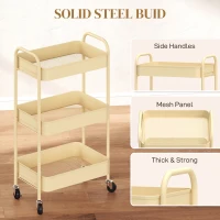 HOMCOM Three-Tier Steel Storage Trolley - Yellow(m-6)