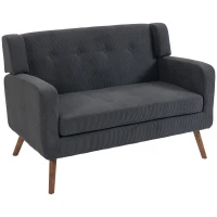 HOMCOM 2 Seater Sofa, 118 cm Corduroy Small Loveseat with Spring Cushion, Wood Legs for Small Space, Living Room, Dark Grey(m-1)