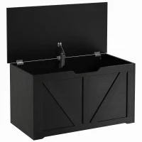 HOMCOM 100L Home Storage Box, with Safety Hinge - Black Wood-Effect(m-1)