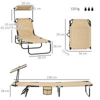Outsunny 2 Piece Folding Sun Loungers with Canopy, Adjustable Recliner Garden Chairs with Side Pocket, Steel Frame and Breathable Mesh for Outdoor, Pool, Beach, Garden, Tan Brown(m-3)
