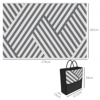 Outsunny Outdoor Wendeteppich, wasserfest, gestreift, 182x274cm, Grau/Creme(m-3)