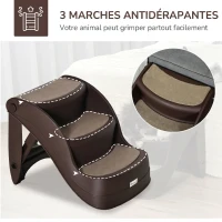PawHut Escalier pour Chien Pliant à 3 Marches Antidérapantes, pour Chiens Âgés, Chiots, Lit, Canapé, 49x38x38cm, Marron(m-4)