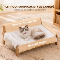 PawHut Canapé pour Chien Chat Lit Surélevé en Bois, Coussin Amovible en Peluche, Pieds Antidérapants, 70 x 47 x 30 cm, Blanc(m-4)