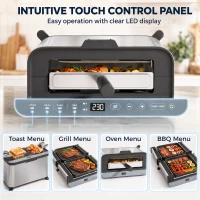 HOMCOM 3-in-1 Electric Mini Oven, Long Slot Toaster and Tabletop Grill, with LED Display, 60 Min Timer, Stainless Steel, 1700W(m-5)