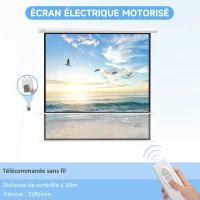 HOMCOM Écran de projection motorisé 96 pouces, 1:1 4K HD, fixation mural ou plafond avec télécommande, 195L x 8l x 182H cm(m-4)