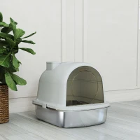 PawHut Lettiera Gatto Chiusa L in Acciaio Inox con Maniglia, Paletta, Pacchetto Deodorante, Antiperdita, Grigio(m-9)
