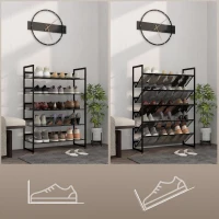 HOMCOM Zapatero de 5 Niveles Zapatero Estrecho de Acero para 15 Pares de Zapatos para Recibidor Entrada Pasillo Negro(m-4)