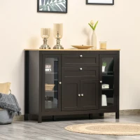 HOMCOM Modern Storage Cabinet, Sideboard with Oak Top, 4 Doors, 2 Drawers and 5 Adjustable Shelves, Black Brown(m-9)