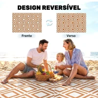 Outsunny Tapete de Exterior Reversível de Plástico Impermeável para para Varanda Pátio Campismo Praia 182x274cm Marrom e Branco(m-7)