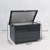 Outsunny Outdoor Aufbewahrungsbox Gartenbox Kissenbox, wetterbeständig, 4 Rollen, 100 cm x 62 cm x 65 cm, Dunkelgrau(m-3)