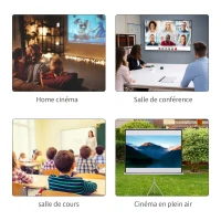 HOMCOM Écran de Projection avec Trépied Pliable 84 Pouces 4K HD 4:3, 180L cm, Écran Vidéoprojecteur, Hauteur Réglable, Angle de Vision 160°, pour Home Cinéma, Films en Intérieur/Extérieur, Blanc(m-8)