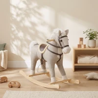 AIYAPLAY Cheval à bascule pour enfants, jouet à bascule bébé en tissu effet lin avec effets sonores et poignées de sécurité, gris(m-9)