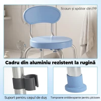 HOMCOM Scaun de Duș Rotativ 360° cu Spătar, Înălțime Reglabilă, Albastru Deschis(m-7)