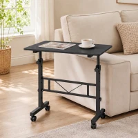 HOMCOM Overbed Table Adjustable Height Sofa Side Table with Wheels 80 x 40 cm Black(m-8)