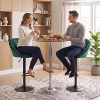 HOMCOM Bar Stools Set of 2 Adjustable Swivel Velvet Breakfast Bar Stools with Backrest, Dark Green(m-8)