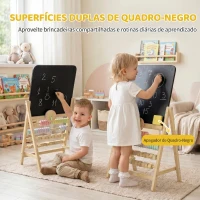 AIYAPLAY Cavalete Infantil em Madeira com Quadro de Dupla Face, Relógio, Ábaco e Apagador, a partir de 2 Anos, Natural(m-5)