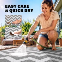 Outsunny Outdoor Rug Reversible Mat Plastic Straw Rug Portable RV Camping Mat for Garden Deck Picnic Indoor, 121 x 182 cm (4 x 6 ft), Light Grey & White(m-5)