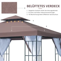 Outsunny Pavillon Gartenpavillon mit Moskitonetze Seitenwände, Partyzelt mit Doppeldach, Gartenzelt Festzelt 2,97x2,97m(m-4)