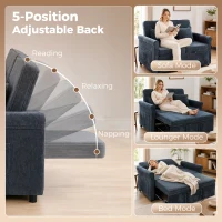 HOMCOM 2 Seater Sofa Bed 3-in-1 Convertible Chenille Pull Out Sleeper Sofa with 5-Position Adjustable Backrest, Dark Blue(m-5)