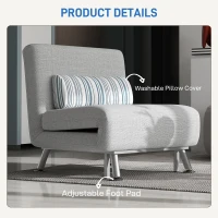 HOMCOM Single Sofa Bed, 1 Person Sleeper Foldable Lounge with Pillow, Light Grey(m-7)