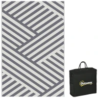Outsunny Outdoor Wendeteppich, wasserfest, gestreift, 182x274cm, Grau/Creme(m-12)