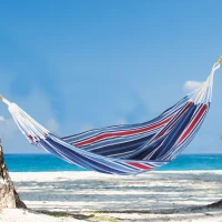 Outsunny Hamaca para Jardín 210x150 cm Hamaca Colgante Portátil Carga Máx. 180 kg para Acampar Piscina Camping Rayas Azul y Rojo(m-10)
