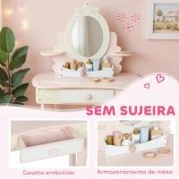 AIYAPLAY Toucador para Crianças com Banco Toucador com Espelho Gaveta e 7 Acessórios Rosa(m-6)