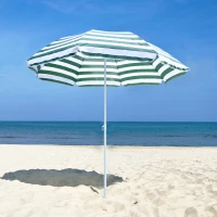 Outsunny Chapéu de Sol de Praia Ø180cm com Teto Inclinável e Mastro de Metal Proteção Solar para Jardim Terraço Exterior Listras Verdes e Branco(m-12)