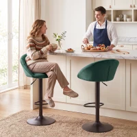 HOMCOM Bar Stools Set of 2 Adjustable Swivel Velvet Breakfast Bar Stools with Backrest, Dark Green(m-2)