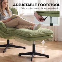 HOMCOM Armchair with Adjustable Footstool, 360° Swivel Chenille Cloud Accent Chair with Thick Cushion, Steel Base, Green(m-4)