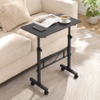 HOMCOM Overbed Table Adjustable Height Sofa Side Table with Wheels 80 x 40 cm Black(m-13)