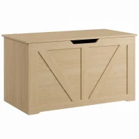 HOMCOM 100L Home Storage Box, with Safety Hinge - Nature Wood Finish(m-15)