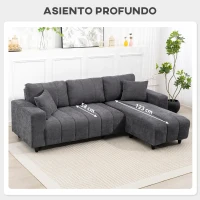 HOMCOM Sofá Chaise Longue Reversible de 4 Plazas 2 Almohadas Tapizado en Lino Marco de Acero 242x156x87 cm Gris Oscuro(m-8)