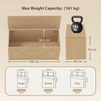 HOMCOM 127L Home Storage Box, with Safety Hinges - Nature Wood Finish(m-3)
