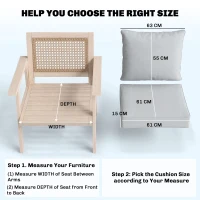 Outsunny Outdoor Seat and Back Cushion Set, 63L x 55W x 15Dcm Patio Deep Seating Chair Fade Resistant Replacement Cushion, Light Grey(m-3)