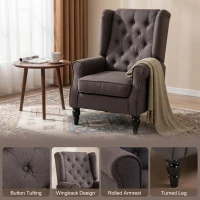 HOMCOM Wingback Accent Chair, Retro Upholstered Button Tufted Occasional Chair for Living Room and Bedroom, Brown(m-4)