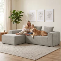 HOMCOM Sofá de Canto em Chenille, Sofá 3 Lugares em L 242 cm com Chaise Longue, Assento Profundo, Braços Largos, Cinza Claro(m-5)