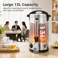 HOMCOM 13L Catering Urn, 2500W Stainless Steel Hot Water Boiler Dispenser with Thermostat, Keep Warm Function and Easy Pour Tap(m-4)