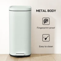 HOMCOM 30L Kitchen Bin, Compact Pedal Bin with Soft-Close and Stay-Open Lid, Removable Bucket for Kitchen, Home, Office, Green(m-7)