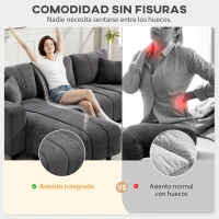 HOMCOM Sofá Chaise Longue Reversible de 4 Plazas 2 Almohadas Tapizado en Lino Marco de Acero 242x156x87 cm Gris Oscuro(m-5)