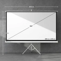 HOMCOM Ecran Proiector 84 Inch cu Trepied Reglabil, din Plastic și Metal, 200x8x118 cm, Alb(m-3)