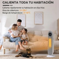 HOMCOM Calefactor Eléctrico Cerámico PTC 1300/2000W con Control Remoto 15–40 °C Oscilación de 45° Temporizador 12H Blanco(m-14)