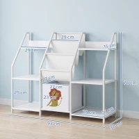 AIYAPLAY Kids Bookshelf and Toy Storage with 3-Tier Sling Book Rack and Fabric Drawer for Nursery, Bedroom, Playroom, White(m-3)