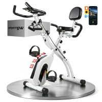 SPORTNOW Vélo d'Appartement Pliable Vélo de Fitness 3 en 1 Silencieux Connecté Kinomap Bluetooth et Zwift 105x53,5x109cm Blanc(m-18)