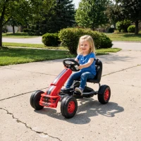 AIYAPLAY Go Kart para Niños de +3 Años con Asiento Ajustable Volante Freno Manual Marco de Aluminio y Acero Carga 30 kg Rojo(m-9)